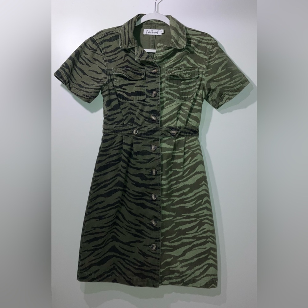 Rachel Antonoff Green Zebra Print Button-Front Dress
